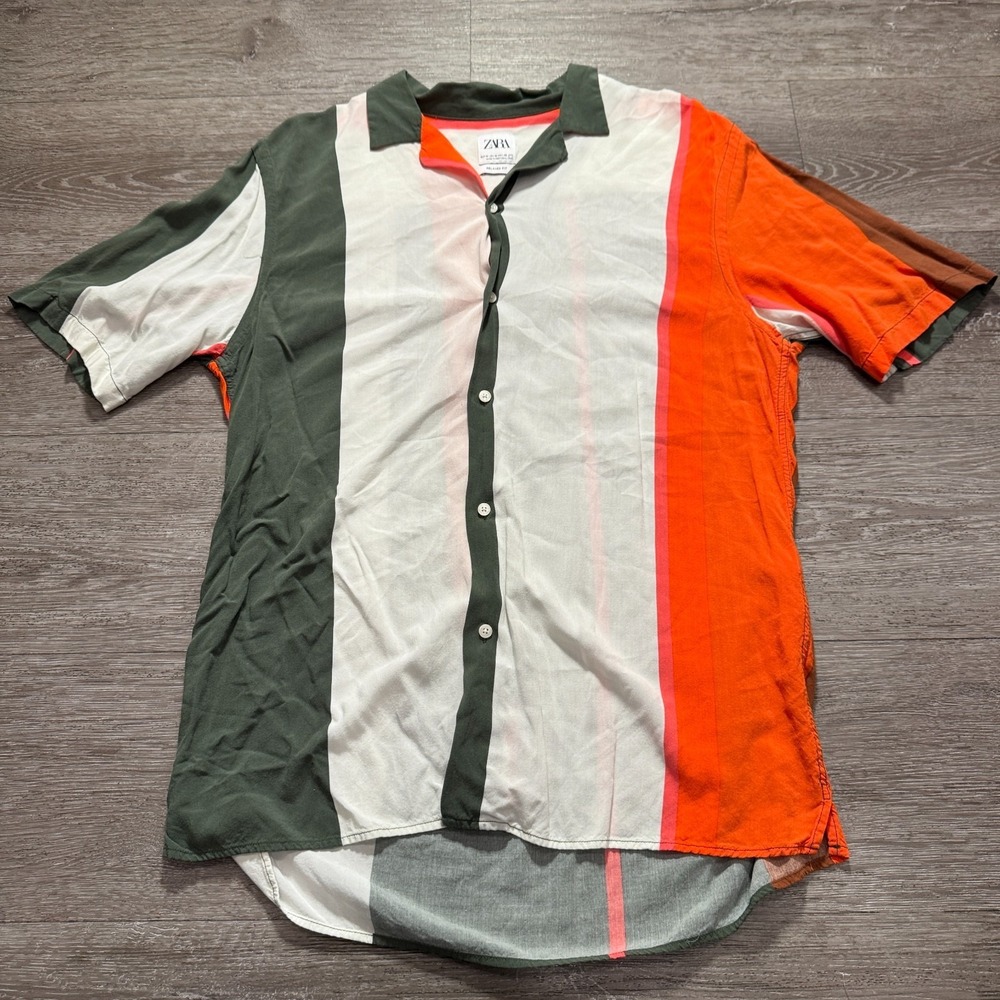 Zara Shirt Mens Medium Color Block Camp Collar Short Sleeve Resort Viscose Adult